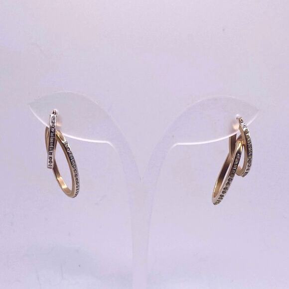 14k Gold Vintage Double Hoop and Diamond Chips Signed SLC - Picture 6 of 9